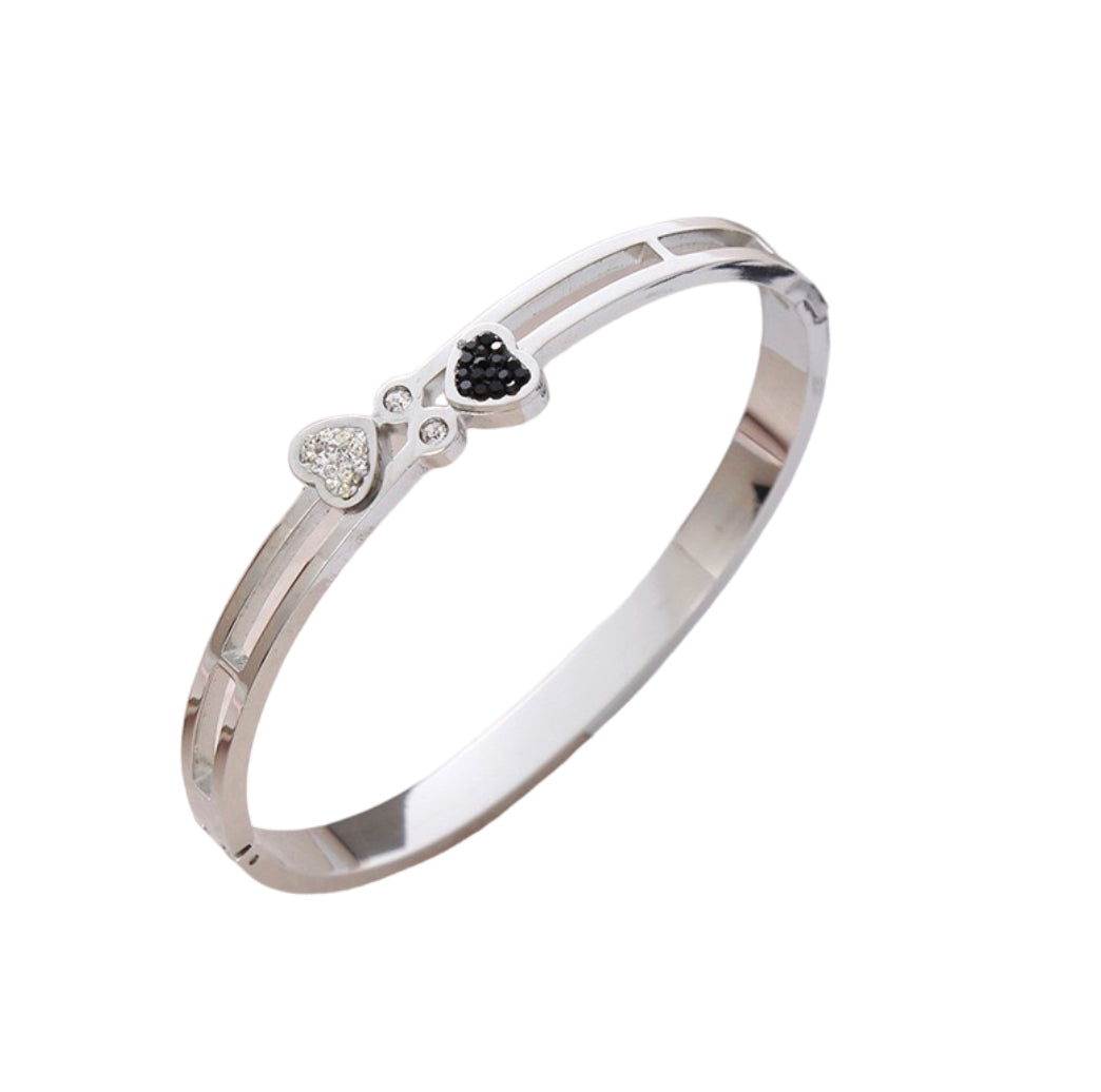 Double Heart Bangle Bracelet